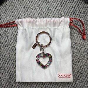 Coach Silver Heart Keychain with Colorful Gems